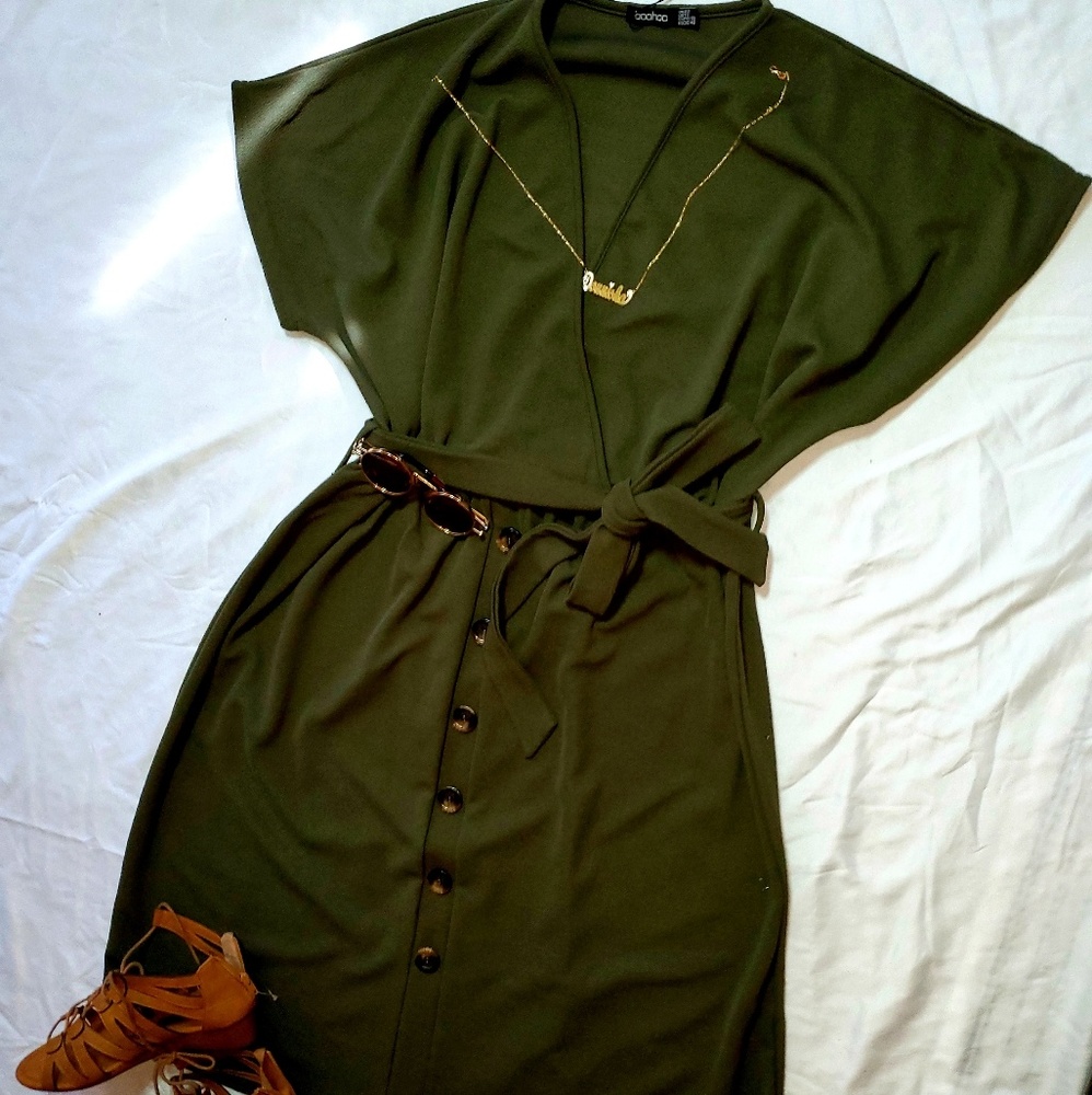 Plus belted down midi dress